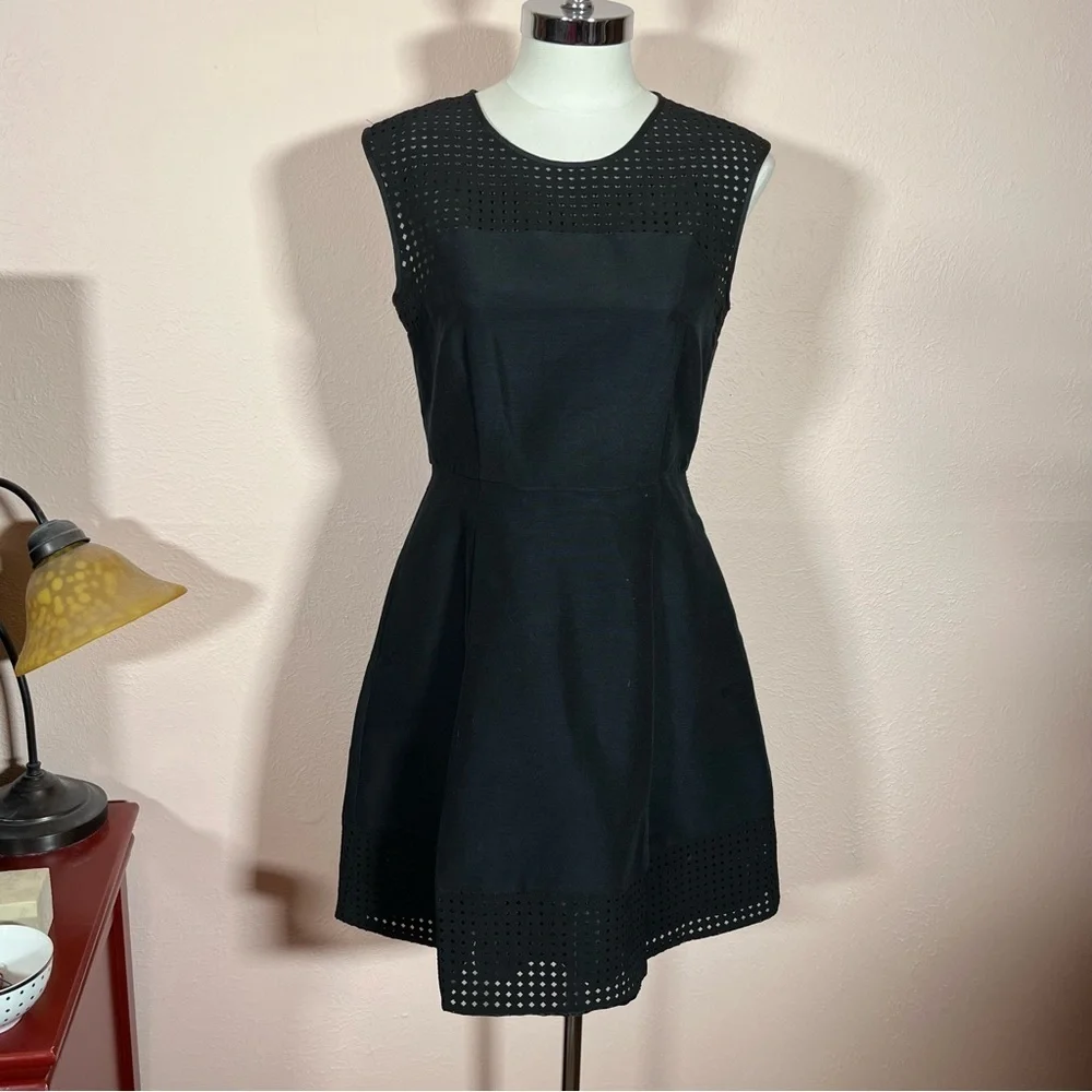 J.CREW LBD fit and flare classic black sleeveless mini dress Cocktail Silk deco